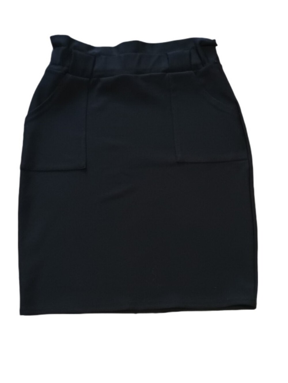 Maze Collection High-Waist Black Pencil Skirt with Front Patch Pockets
